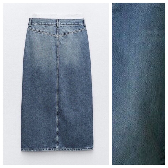 NWT. Zara Blue Low-Rise TRF Denim Maxi Skirt with Boxer Detail. Size S. - Picture 7 of 13
